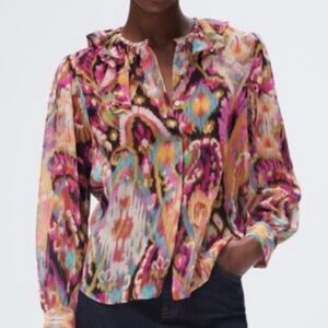 Zara Sheer Ruffle Blouse XS